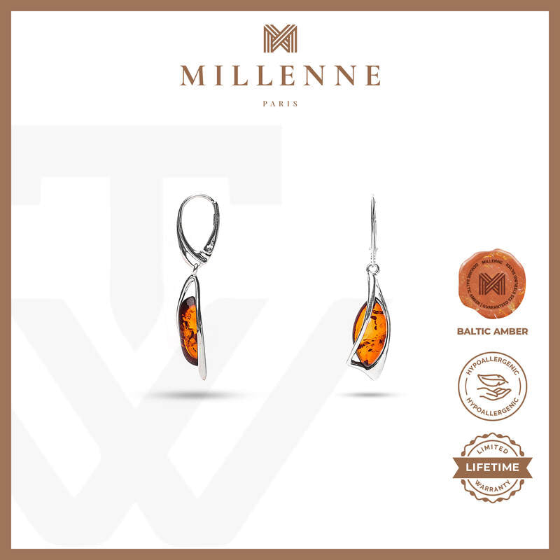 MILLENNE Multifaceted Baltic Amber Sailling Silver Earrings with 925 Sterling Silver