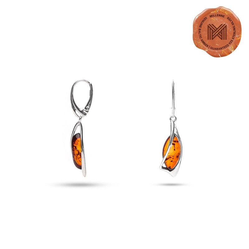 MILLENNE Multifaceted Baltic Amber Sailling Silver Earrings with 925 Sterling Silver