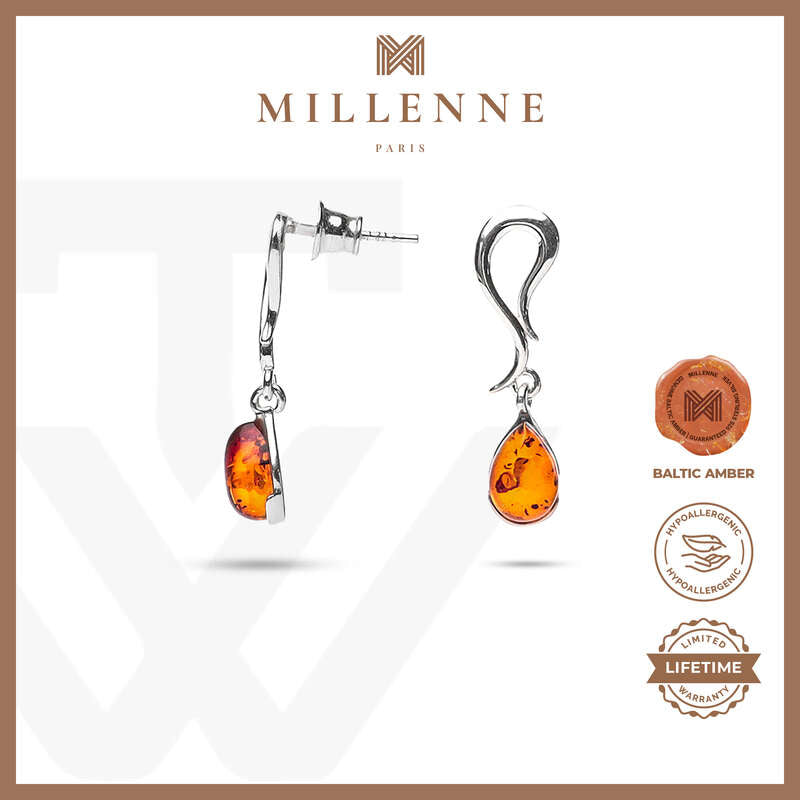 MILLENNE Multifaceted Baltic Amber Infinity Silver Earrings with 925 Sterling Silver