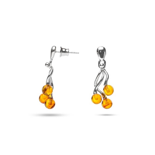 MILLENNE Multifaceted Baltic Amber Trio Silver Earrings with 925 Sterling Silver