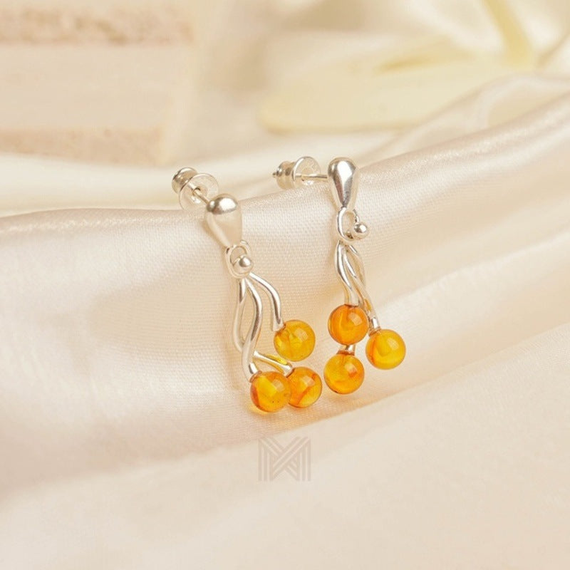 MILLENNE Multifaceted Baltic Amber Trio Silver Earrings with 925 Sterling Silver