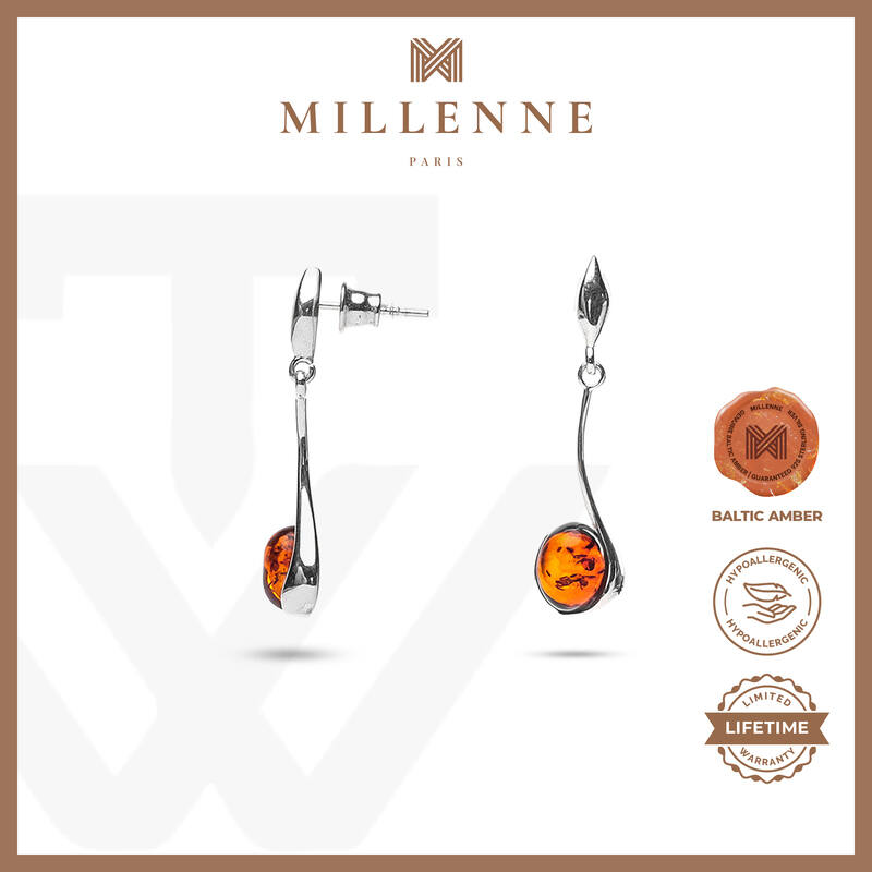 MILLENNE Multifaceted Baltic Amber Drops of Amber Silver Earrings with 925 Sterling Silver