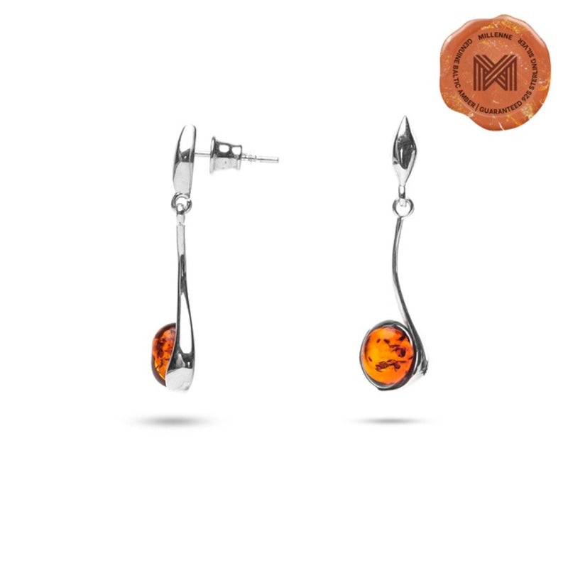 MILLENNE Multifaceted Baltic Amber Drops of Amber Silver Earrings with 925 Sterling Silver