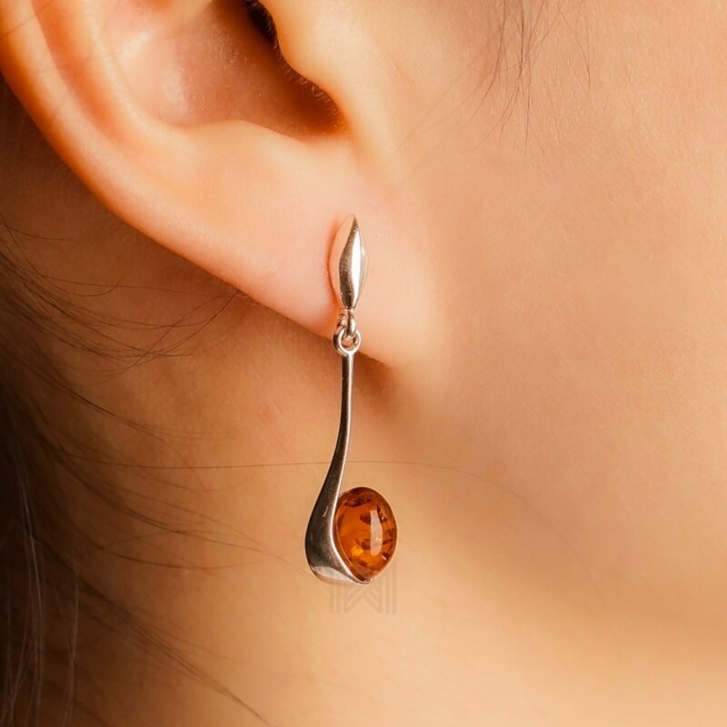 MILLENNE Multifaceted Baltic Amber Drops of Amber Silver Earrings with 925 Sterling Silver