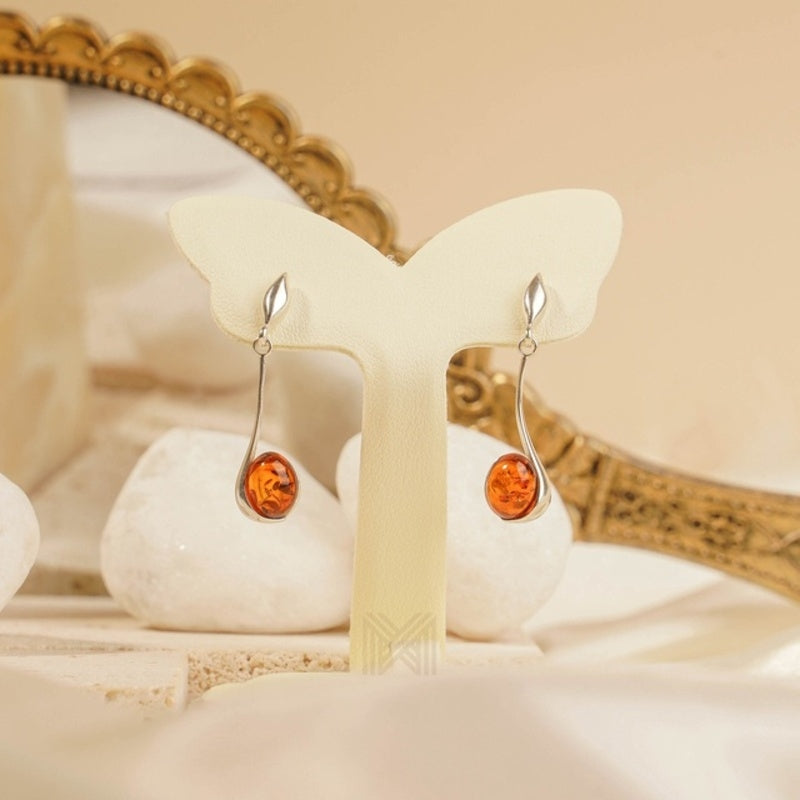 MILLENNE Multifaceted Baltic Amber Drops of Amber Silver Earrings with 925 Sterling Silver