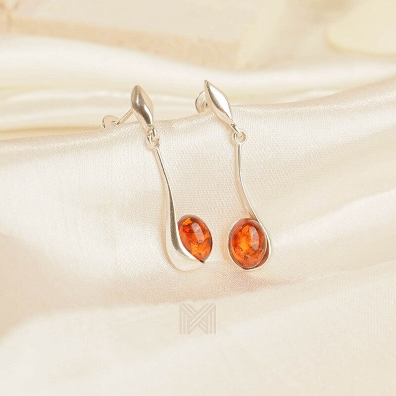 MILLENNE Multifaceted Baltic Amber Drops of Amber Silver Earrings with 925 Sterling Silver