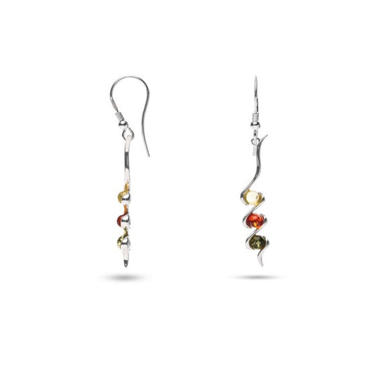 MILLENNE Multifaceted Baltic Amber Multi Stones Silver Dangle Earrings with 925 Sterling Silver