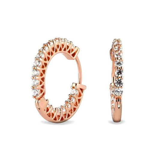 MILLENNE Made For The Night Flat Sun Cubic Zirconia Rose Gold Hoop Earrings with 925 Sterling Silver