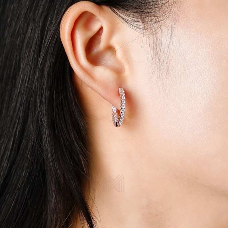 MILLENNE Made For The Night Flat Sun Cubic Zirconia Rose Gold Hoop Earrings with 925 Sterling Silver