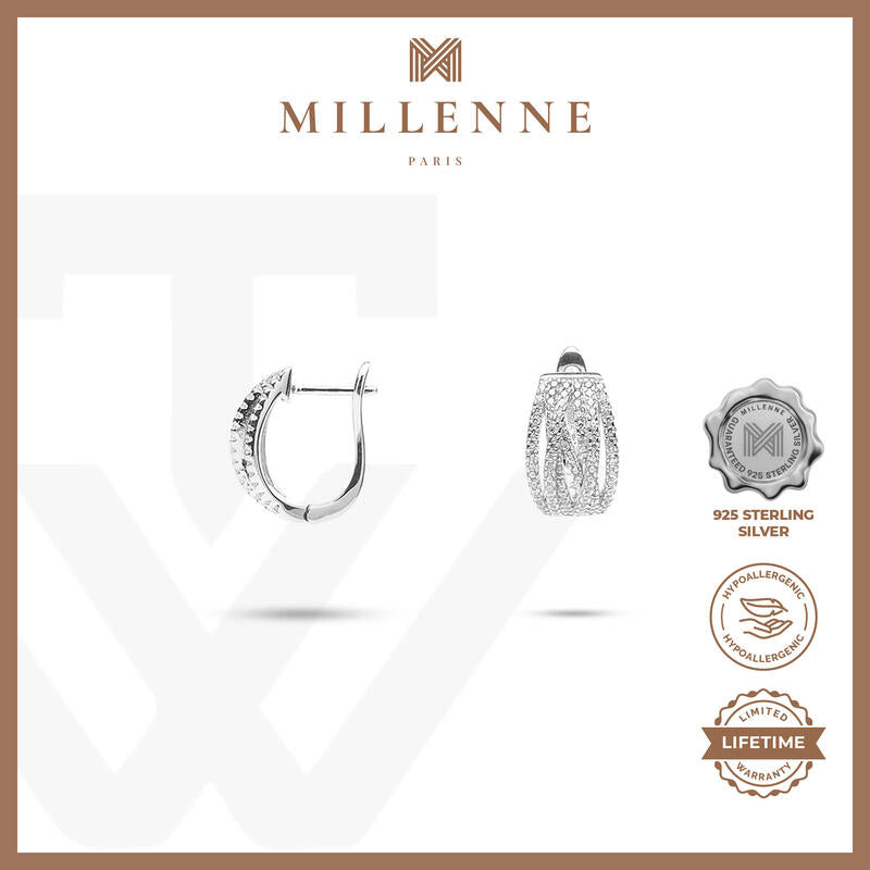 MILLENNE Made For The Night Statement Cubic Zirconia Rhodium Hoop Earrings with 925 Sterling Silver