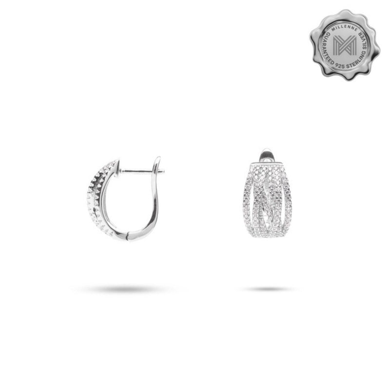 MILLENNE Made For The Night Statement Cubic Zirconia Rhodium Hoop Earrings with 925 Sterling Silver