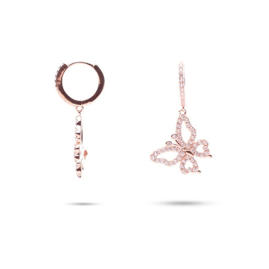 MILLENNE Millennia 2000 Cubic Zirconia Butterfly Danglers Rose Gold Hoop Earrings with 925 Sterling Silver