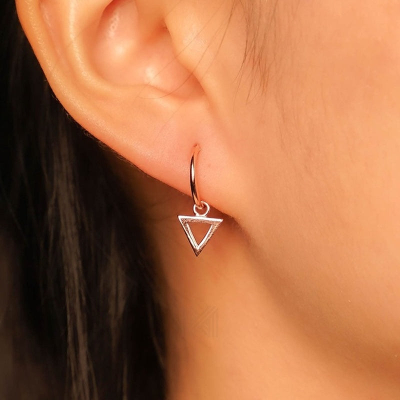 MILLENNE Minimal Figure Triangle Rose Gold Hoop Earrings with 925 Sterling Silver