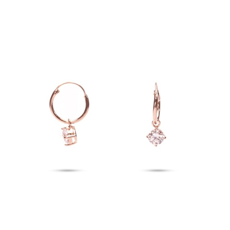 MILLENNE Minimal Square Dangling On Cubic Zirconia Rose Gold Hoop Earrings with 925 Sterling Silver