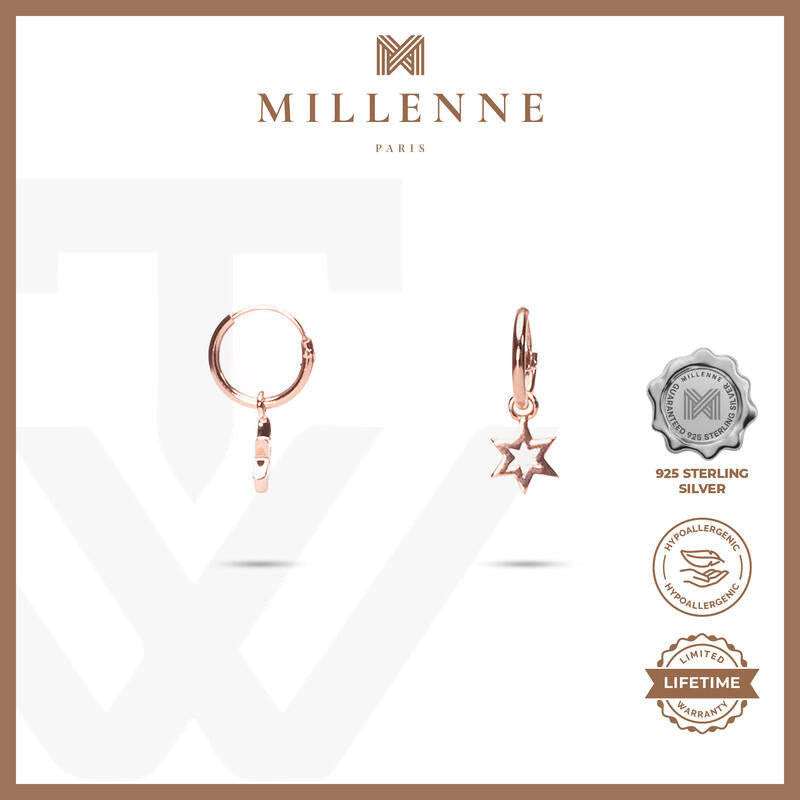 MILLENNE Match The Stars Twinkle Star Hoop Rose Gold Hoop Earrings with 925 Sterling Silver