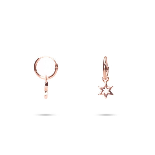 MILLENNE Match The Stars Twinkle Star Hoop Rose Gold Hoop Earrings with 925 Sterling Silver