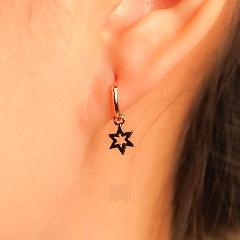 MILLENNE Match The Stars Twinkle Star Hoop Rose Gold Hoop Earrings with 925 Sterling Silver