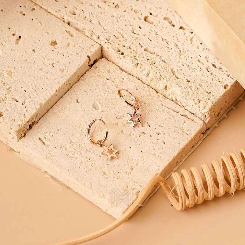 MILLENNE Match The Stars Twinkle Star Hoop Rose Gold Hoop Earrings with 925 Sterling Silver