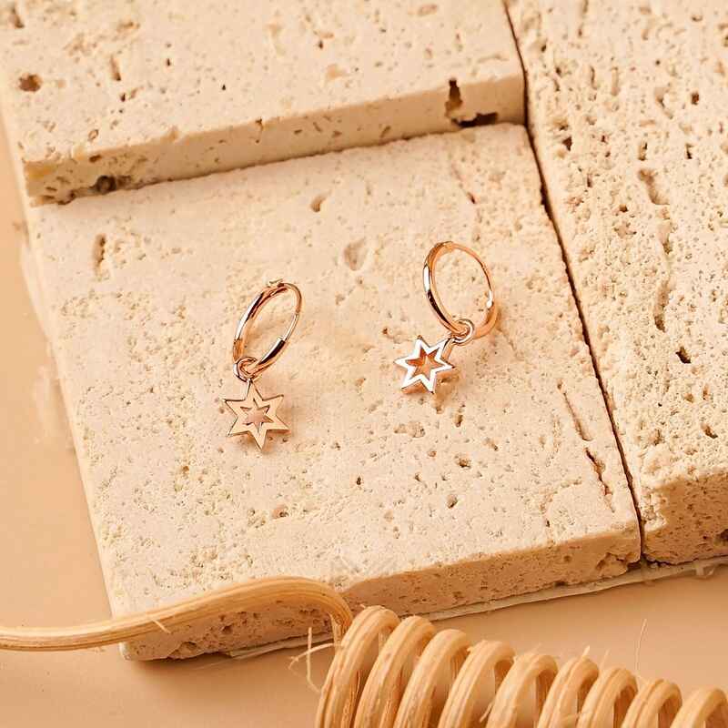 MILLENNE Match The Stars Twinkle Star Hoop Rose Gold Hoop Earrings with 925 Sterling Silver