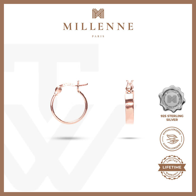 MILLENNE Minimal Square Tube Rose Gold Hoop Earrings with 925 Sterling Silver