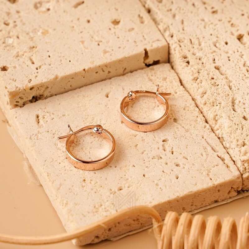 MILLENNE Minimal Square Tube Rose Gold Hoop Earrings with 925 Sterling Silver