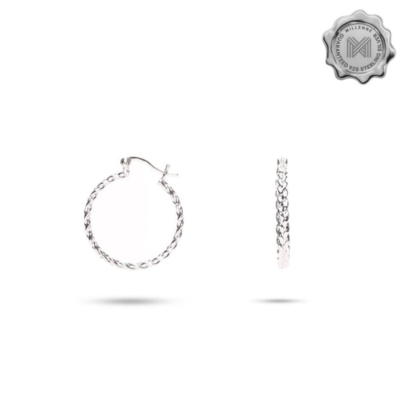 MILLENNE Minimal Braided Silver Hoop Earrings with 925 Sterling Silver