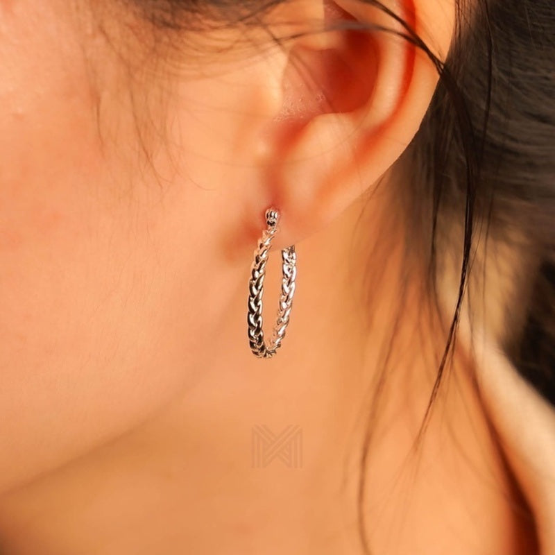 MILLENNE Minimal Braided Silver Hoop Earrings with 925 Sterling Silver