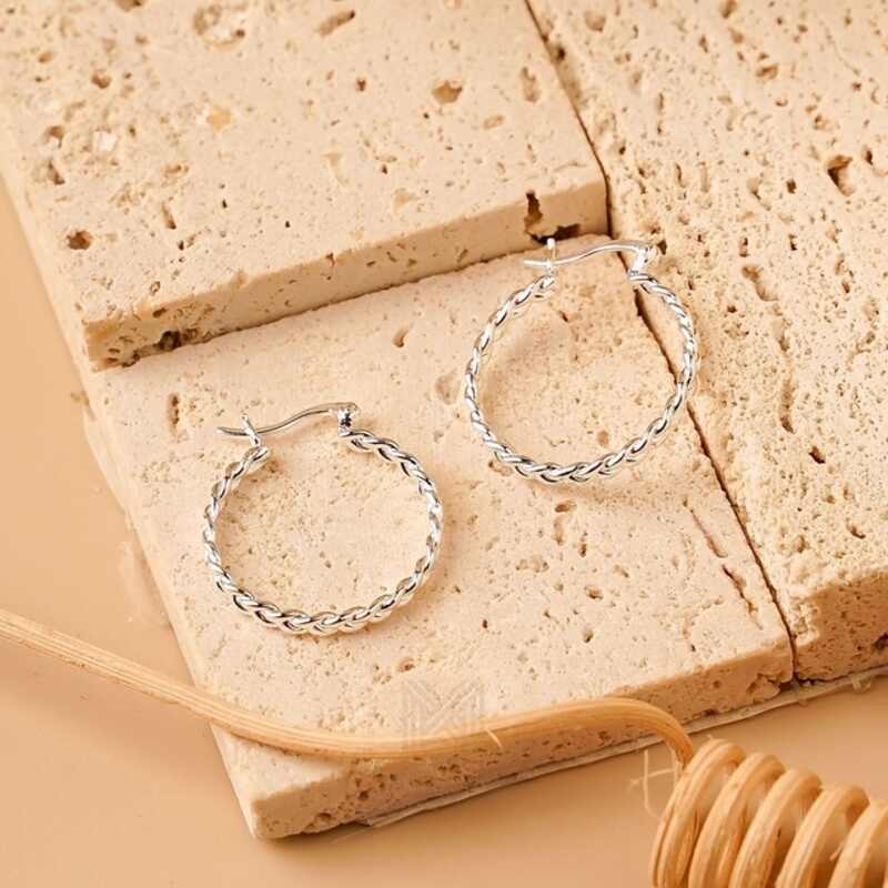 MILLENNE Minimal Braided Silver Hoop Earrings with 925 Sterling Silver