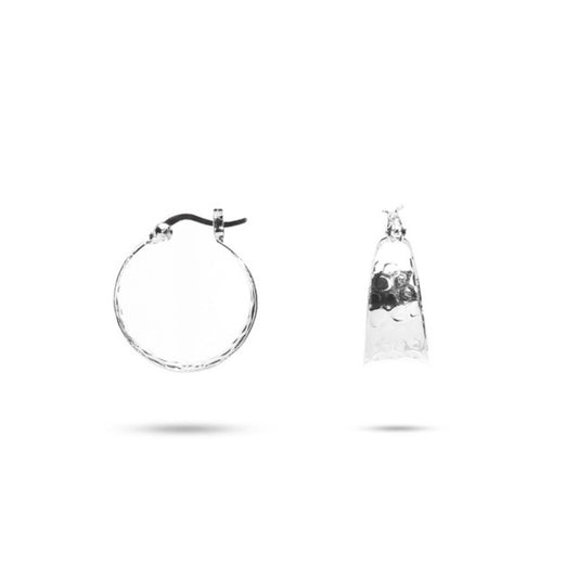 MILLENNE Minimal Hammered Concaved Silver Hoop Earrings with 925 Sterling Silver