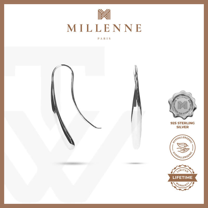 MILLENNE Minimal Eggplant Silver Threader Earrings with 925 Sterling Silver