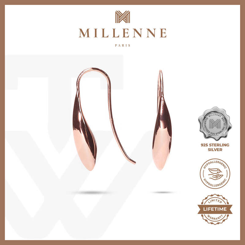 MILLENNE Minimal Long Thread Bud Rose Gold Threader Earrings with 925 Sterling Silver