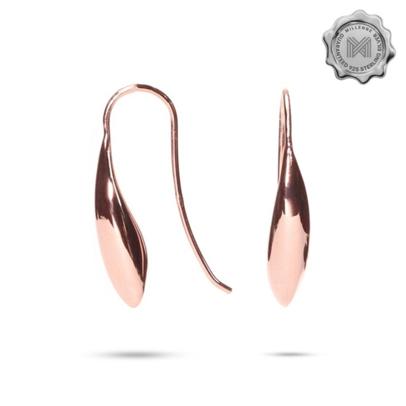 MILLENNE Minimal Long Thread Bud Rose Gold Threader Earrings with 925 Sterling Silver