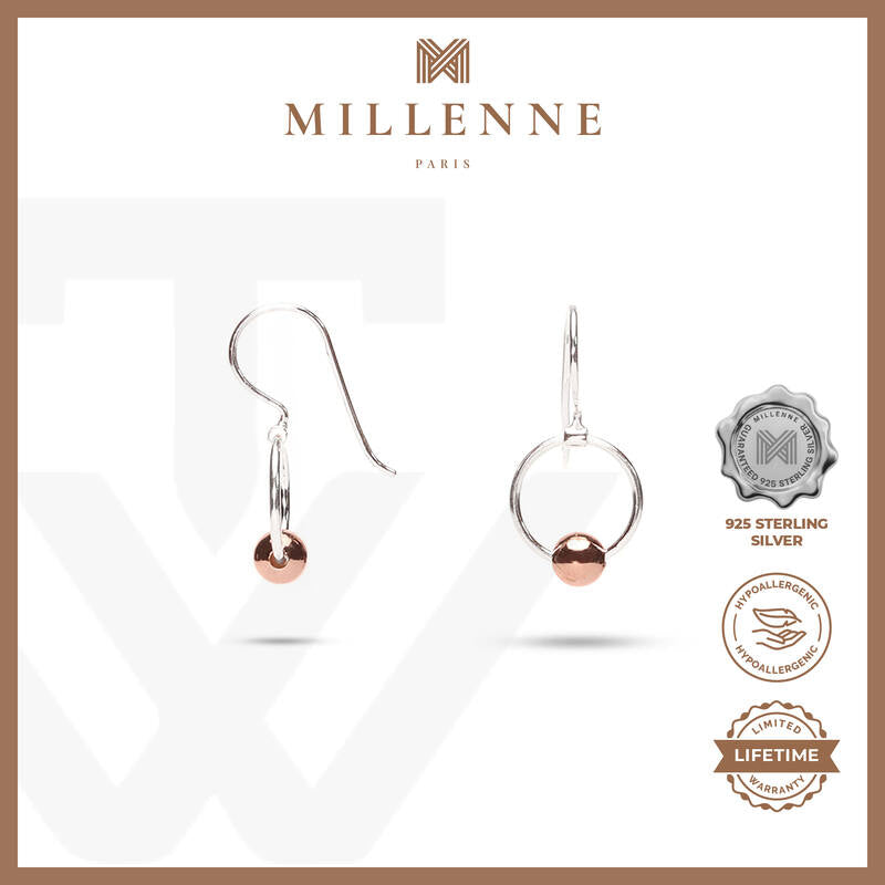 MILLENNE Minimal Ball Rose Gold Hook Earrings with 925 Sterling Silver