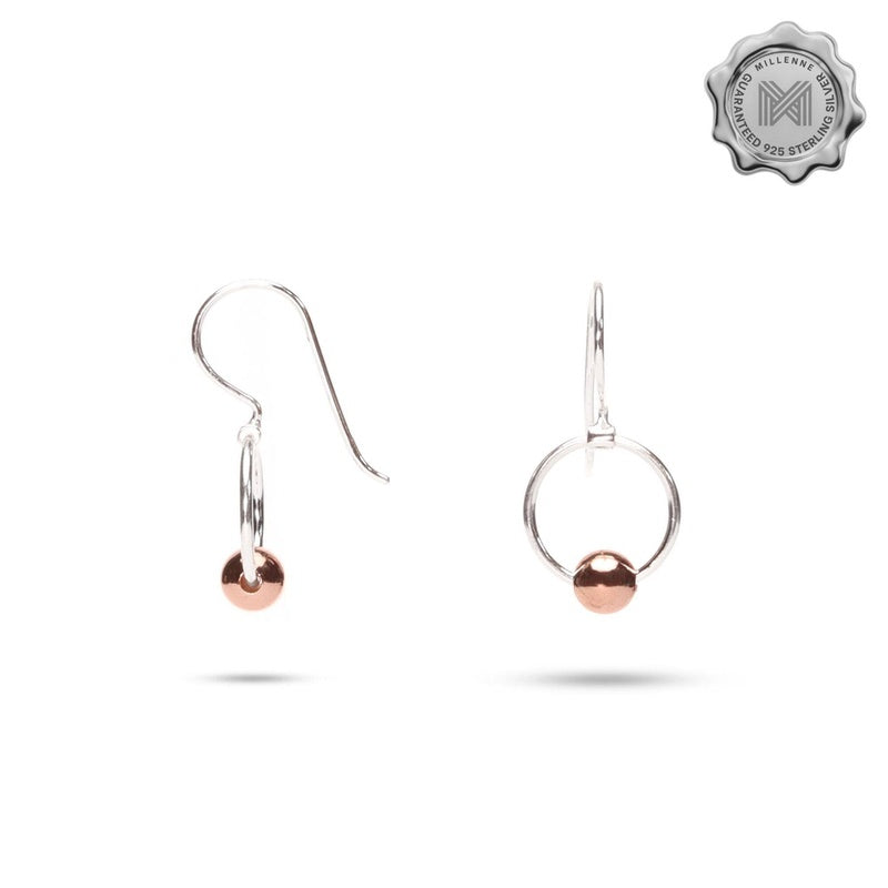 MILLENNE Minimal Ball Rose Gold Hook Earrings with 925 Sterling Silver