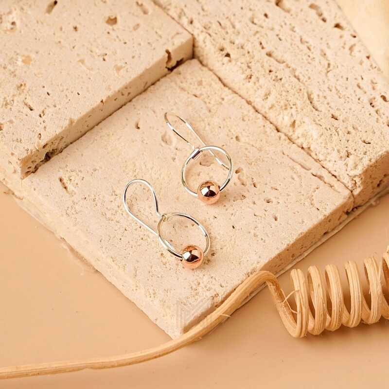 MILLENNE Minimal Ball Rose Gold Hook Earrings with 925 Sterling Silver