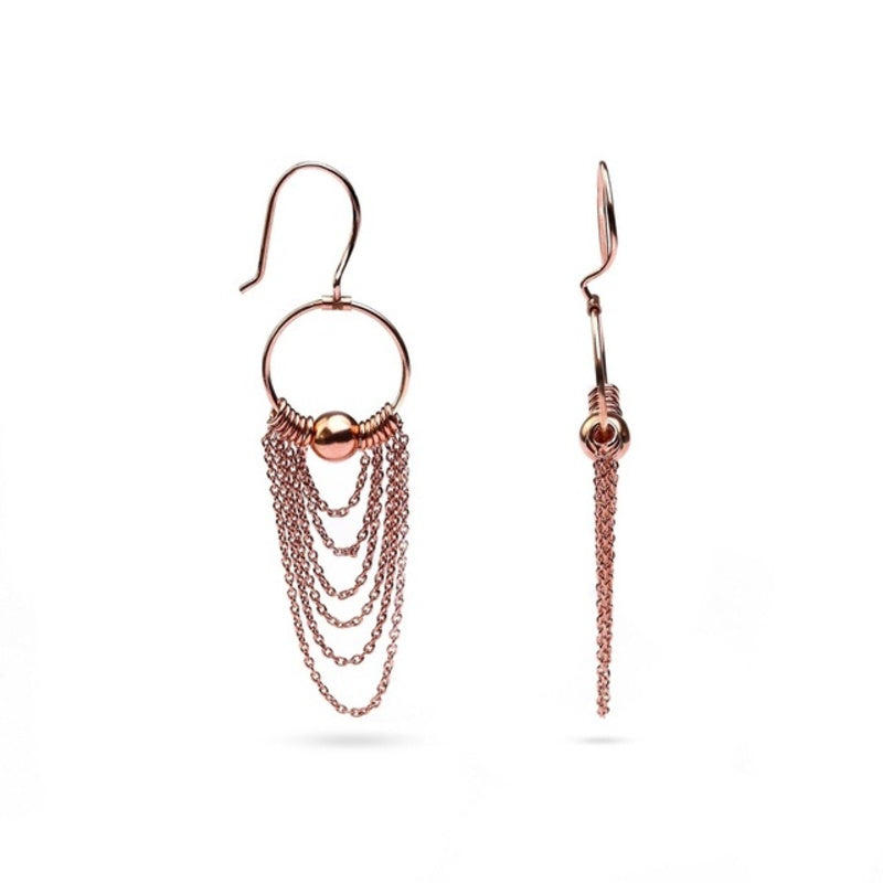 MILLENNE Millennia 2000 Chains Threaded Ball Rose Gold Dangle Earrings with 925 Sterling Silver