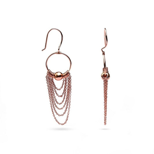 MILLENNE Millennia 2000 Chains Threaded Ball Rose Gold Dangle Earrings with 925 Sterling Silver