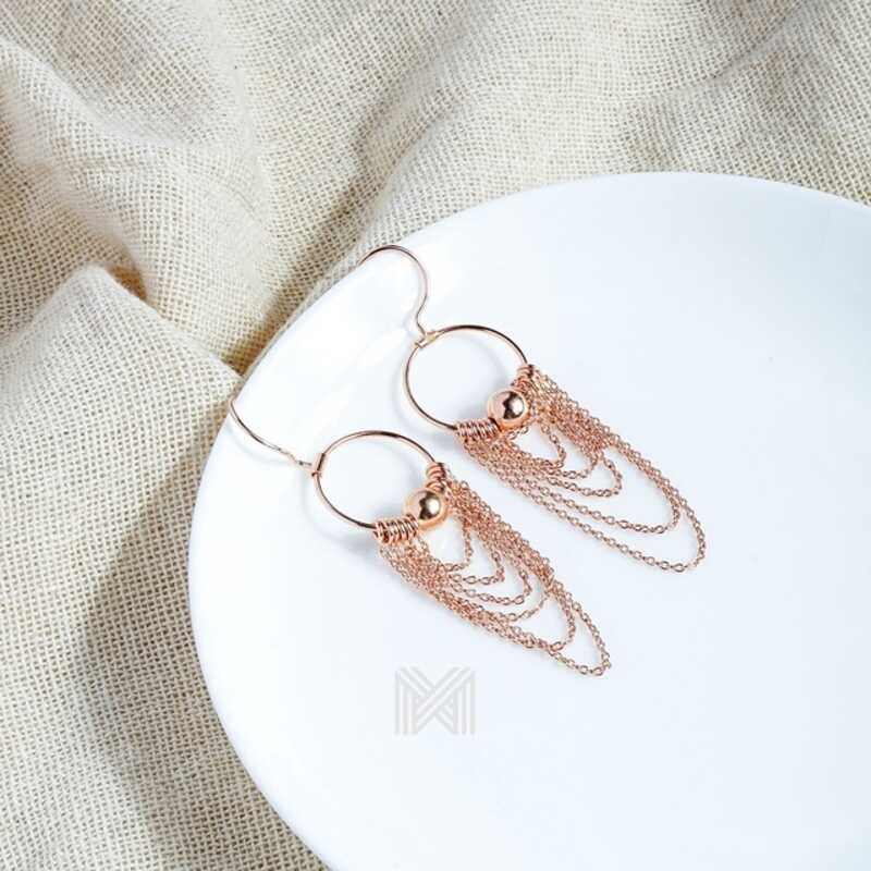 MILLENNE Millennia 2000 Chains Threaded Ball Rose Gold Dangle Earrings with 925 Sterling Silver