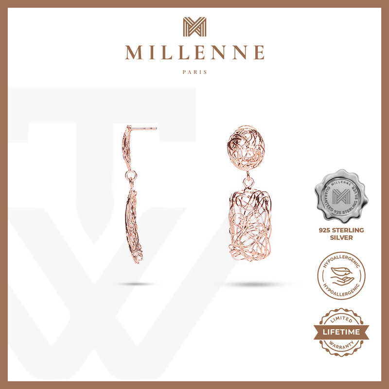 MILLENNE Millennia 2000 Dangling-Rectangle Stud Rose Gold Drop Earrings with 925 Sterling Silver