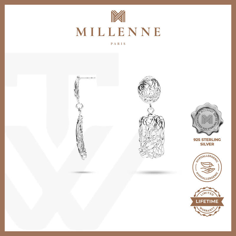 MILLENNE Millennia 2000 Dangling-Rectangle Stud Rose Gold Drop Earrings with 925 Sterling Silver