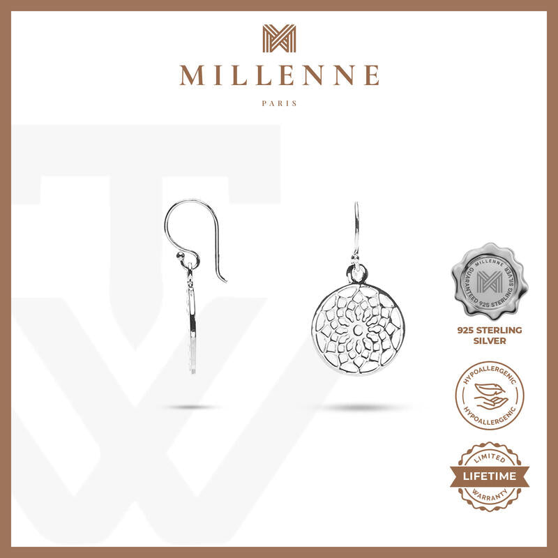 MILLENNE Millennia 2000 Floral Filigree Rose Gold Hook Earrings with 925 Sterling Silver