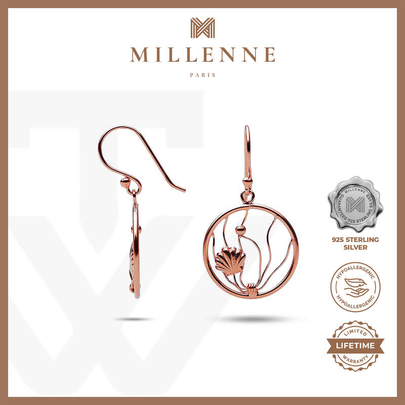 MILLENNE Millennia 2000 Oyster Shell Rose Gold Hook Earrings with 925 Sterling Silver