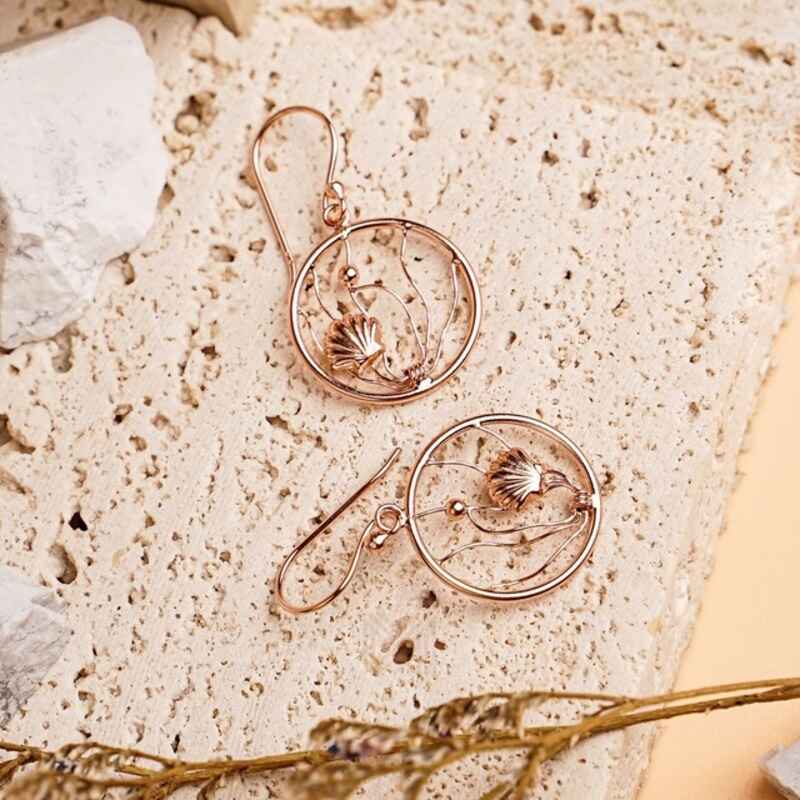 MILLENNE Millennia 2000 Oyster Shell Rose Gold Hook Earrings with 925 Sterling Silver