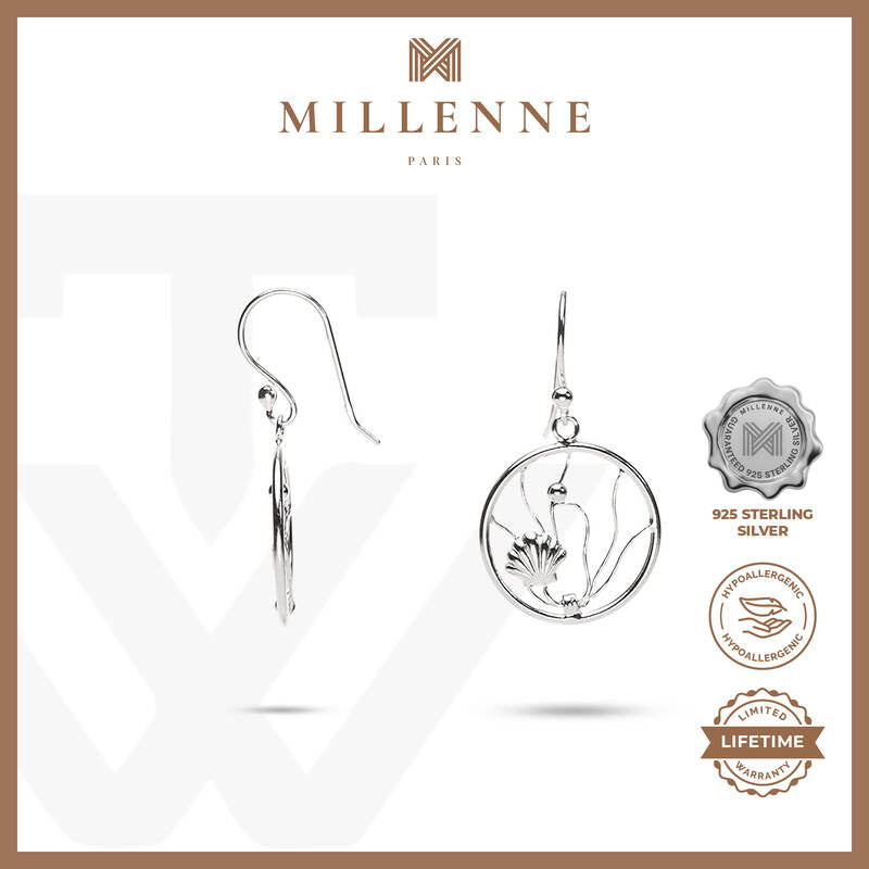 MILLENNE Millennia 2000 Oyster Shell Rose Gold Hook Earrings with 925 Sterling Silver