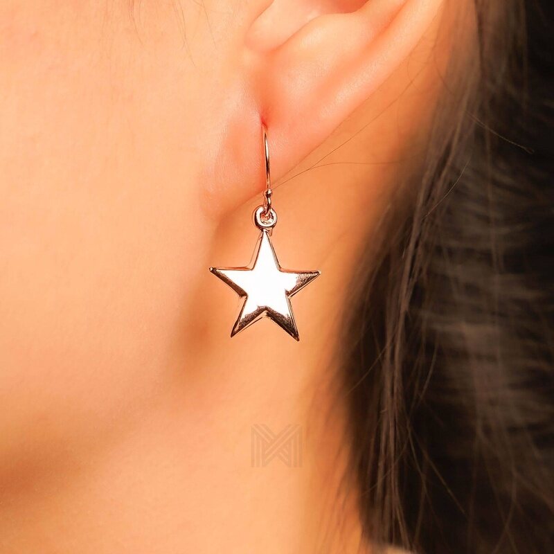 MILLENNE Match The Stars Twinkling Star Dangle Rose Gold Hook Earrings with 925 Sterling Silver