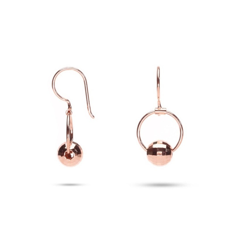 MILLENNE Minimal Faceted Ball Open Circle Rose Gold Hook Earrings with 925 Sterling Silver