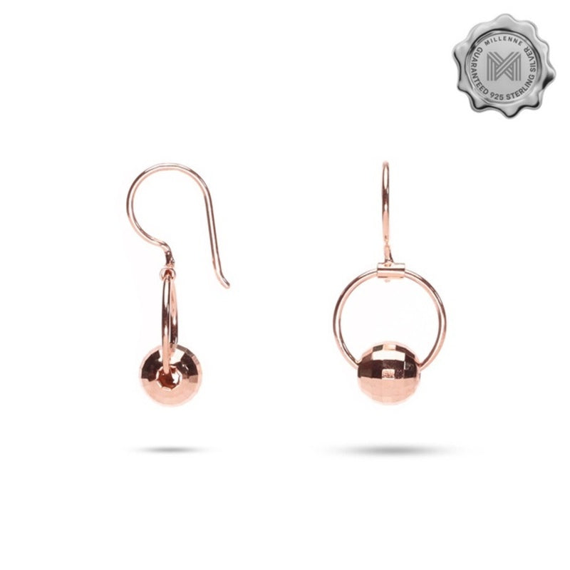 MILLENNE Minimal Faceted Ball Open Circle Rose Gold Hook Earrings with 925 Sterling Silver