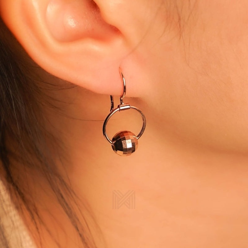 MILLENNE Minimal Faceted Ball Open Circle Rose Gold Hook Earrings with 925 Sterling Silver