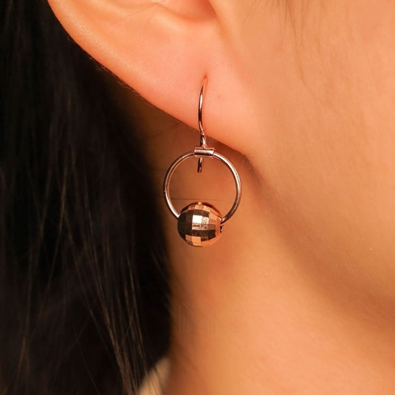 MILLENNE Minimal Faceted Ball Open Circle Rose Gold Hook Earrings with 925 Sterling Silver