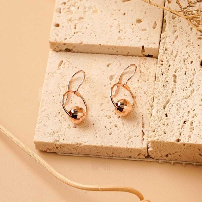 MILLENNE Minimal Faceted Ball Open Circle Rose Gold Hook Earrings with 925 Sterling Silver